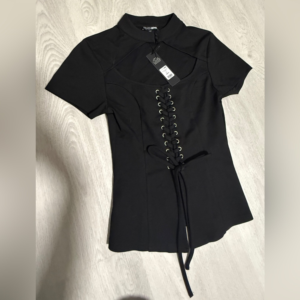 Fashion Nova Black Lace-Up Top